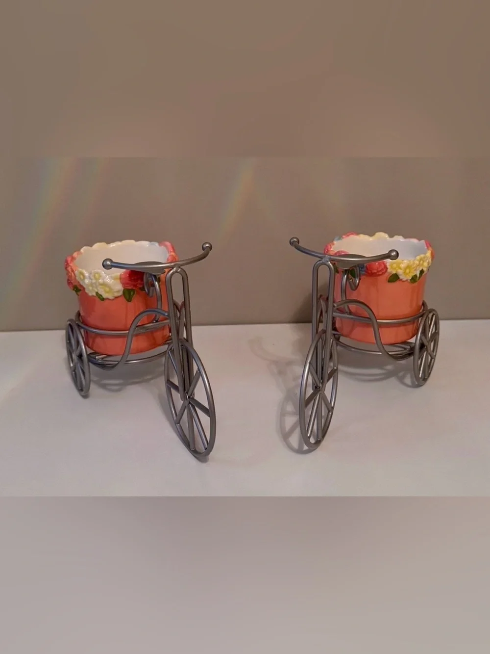 Pink Floral Ceramic Candle Holder in Bicycle Holder - Set of 2 Yankee Candle